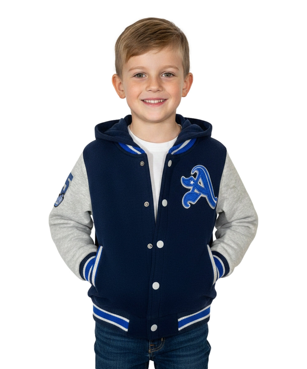 Boys Varsity Jacket with Letter A  Embroidery  Navy BJ1988