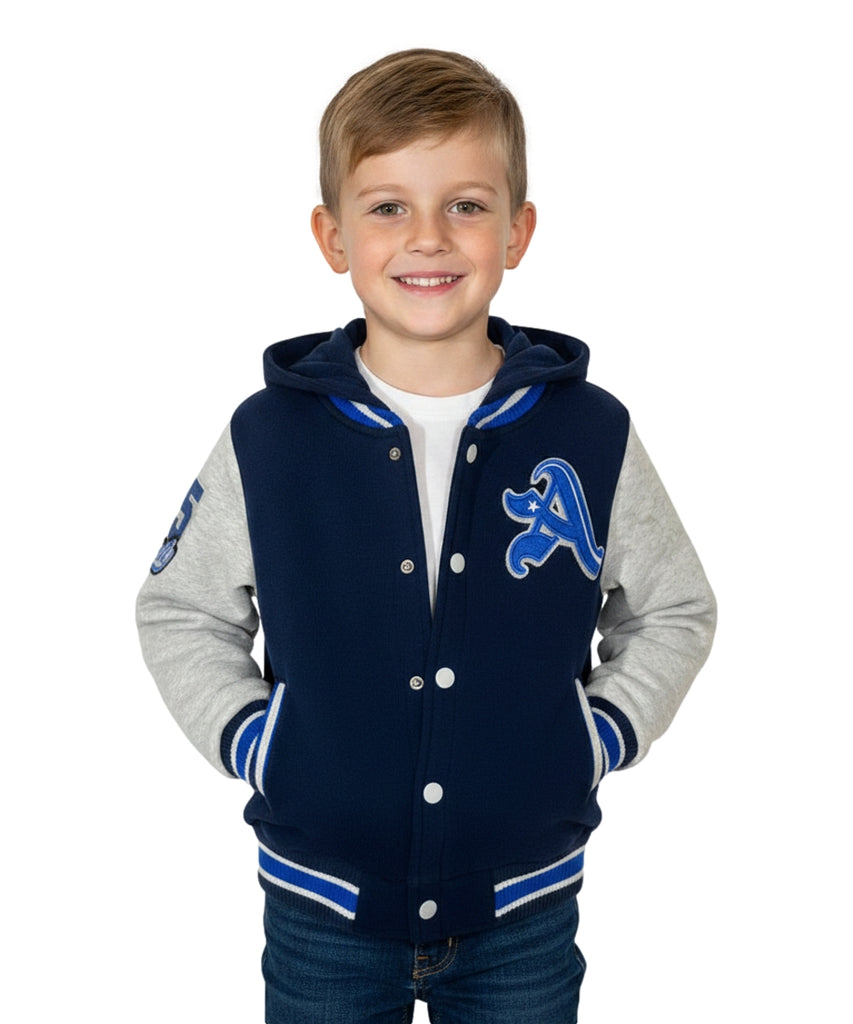 Boys Varsity Jacket with Letter A  Embroidery  Navy BJ1988