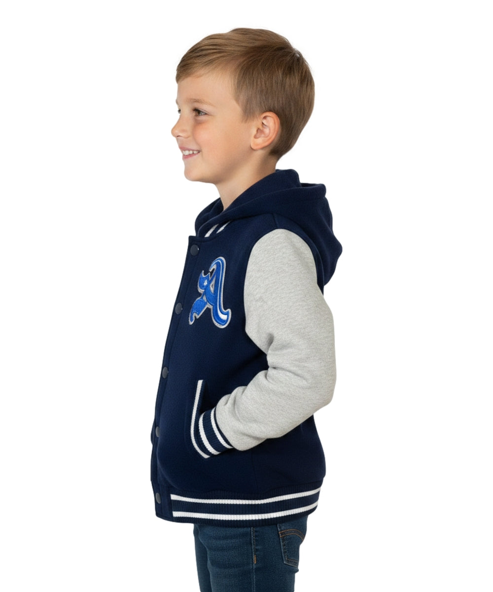 Boys Varsity Jacket with Letter A  Embroidery  Navy BJ1988