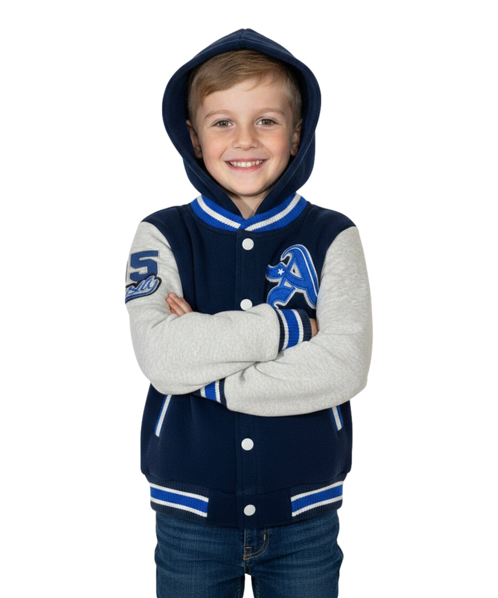 Boys Varsity Jacket with Letter A  Embroidery  Navy BJ1988