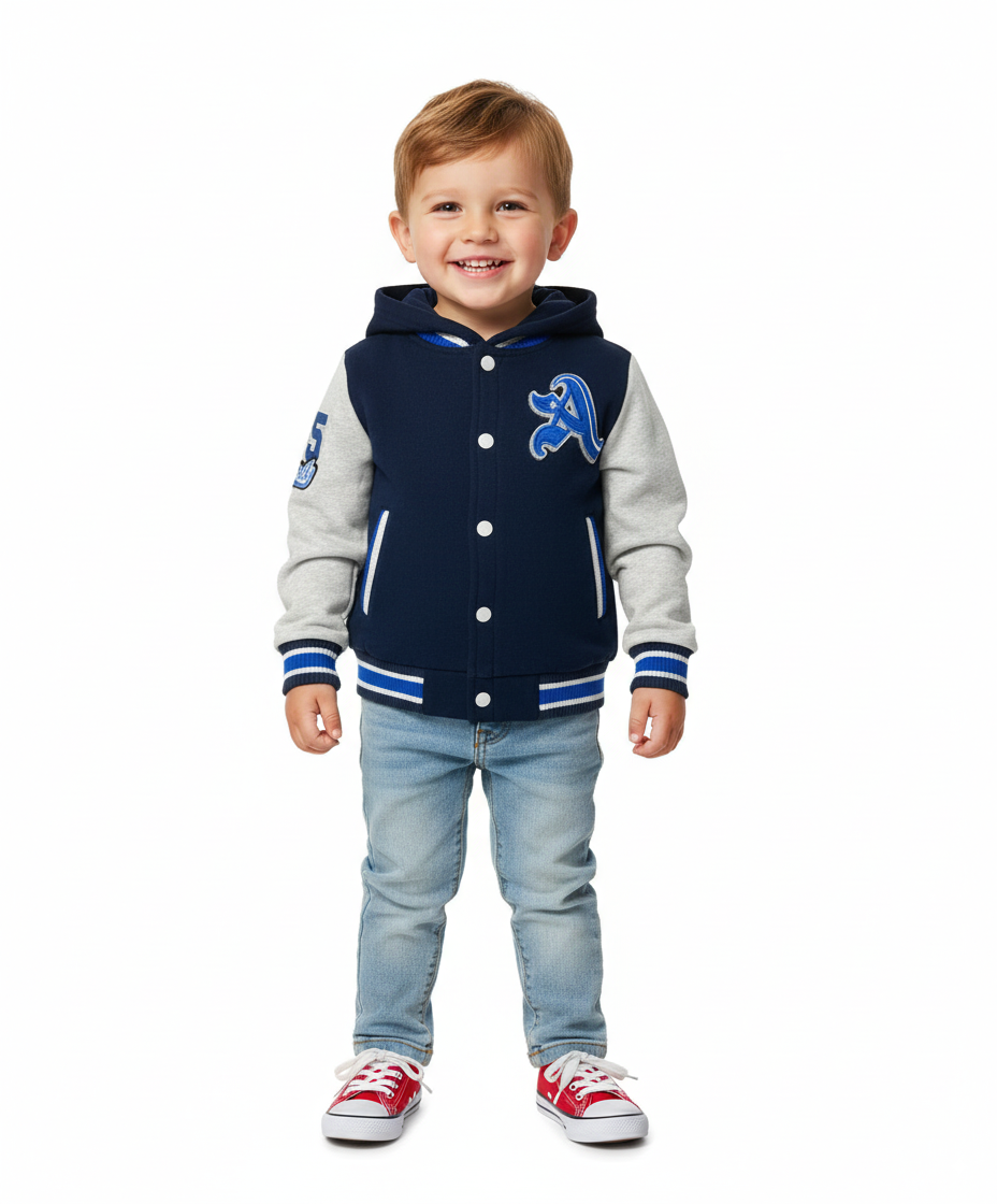 Boys Varsity Jacket with Letter A  Embroidery  Navy BJ1988