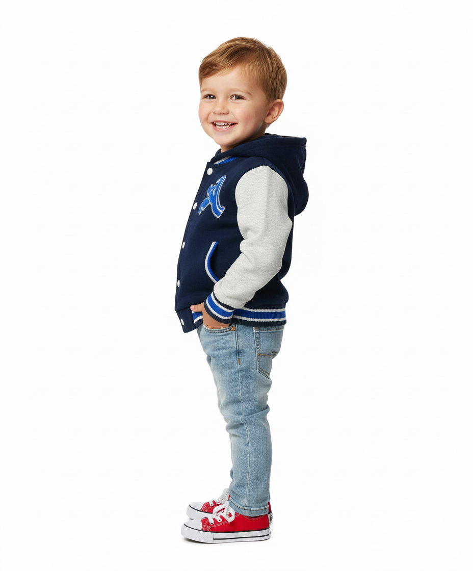 Boys Varsity Jacket with Letter A  Embroidery  Navy BJ1988