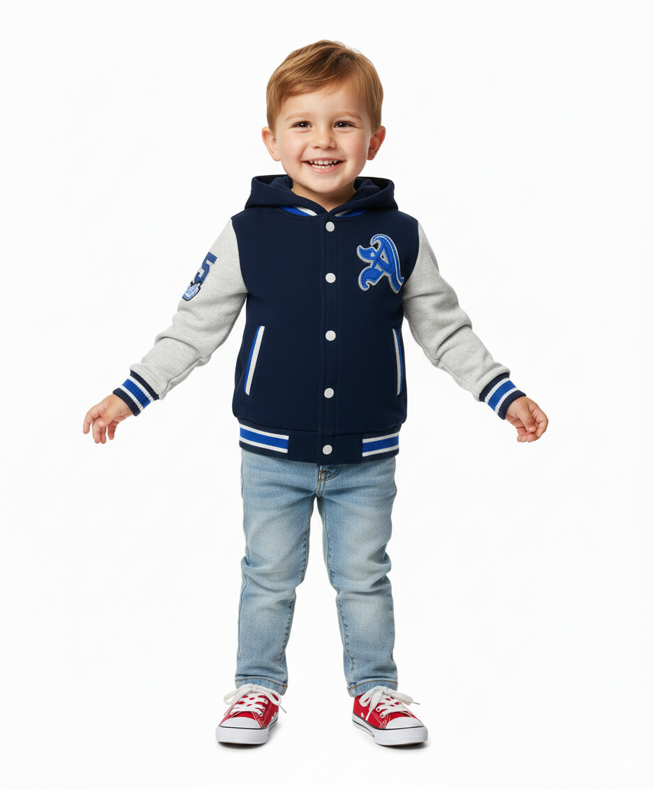 Boys Varsity Jacket with Letter A  Embroidery  Navy BJ1988