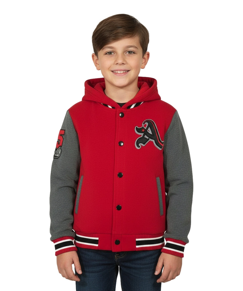 Boys Varsity Jacket with Letter A  Embroidery Red BJ1988