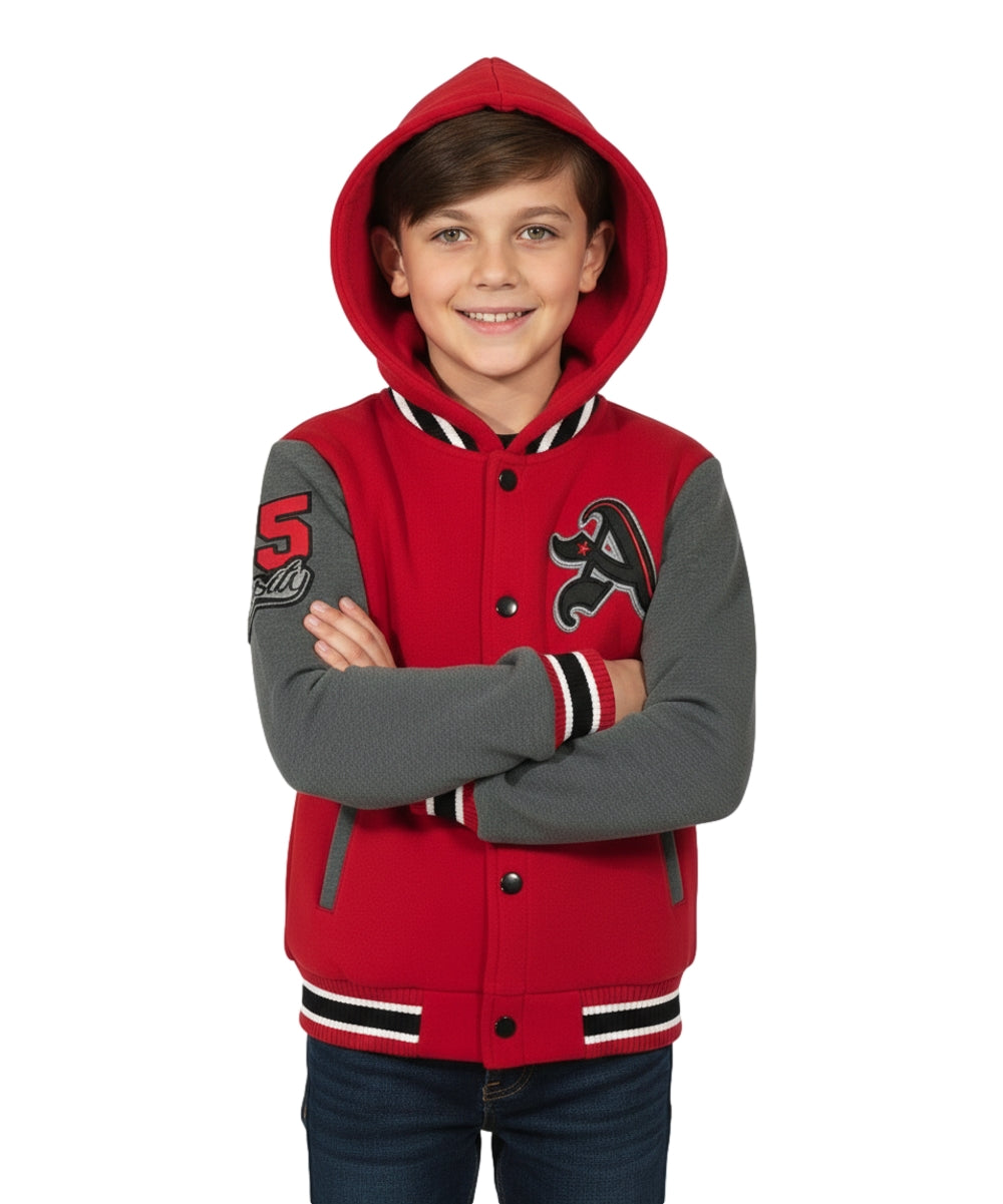 Boys Varsity Jacket with Letter A  Embroidery Red BJ1988