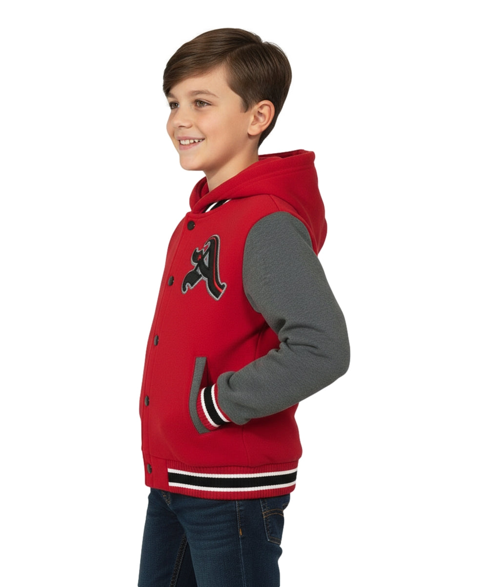 Boys Varsity Jacket with Letter A  Embroidery Red BJ1988