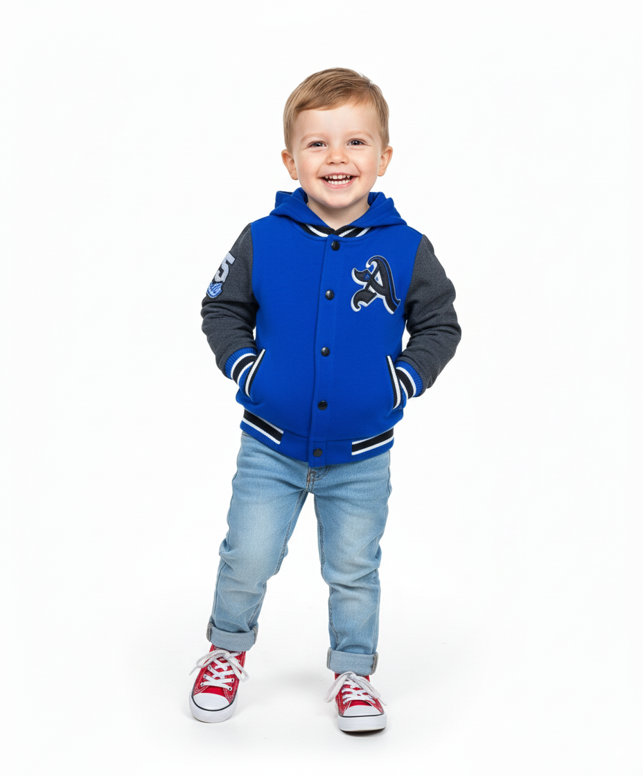 Boys Varsity Jacket with Letter A  Embroidery Royal Blue BJ1988