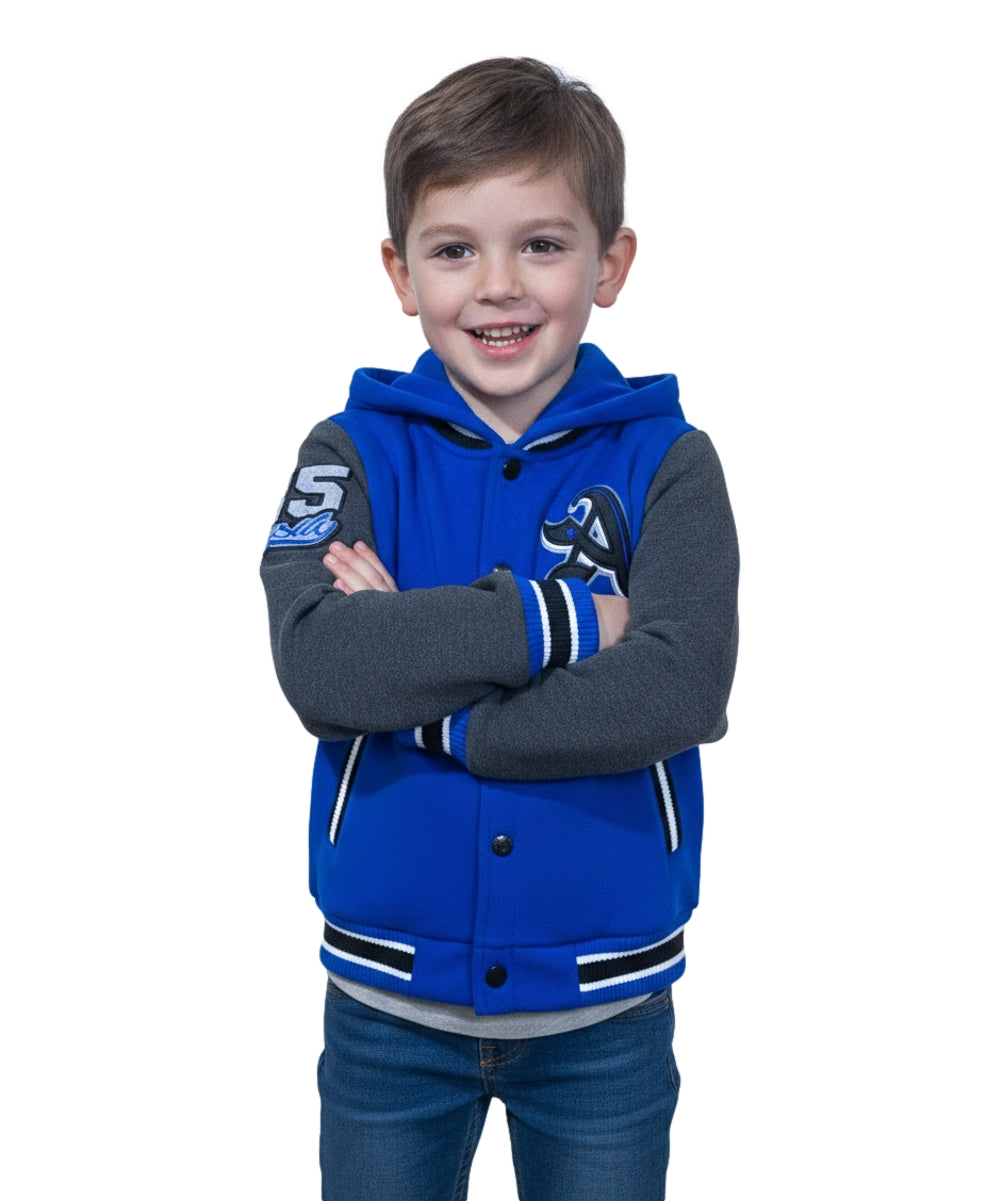 Boys Varsity Jacket with Letter A  Embroidery Royal Blue BJ1988