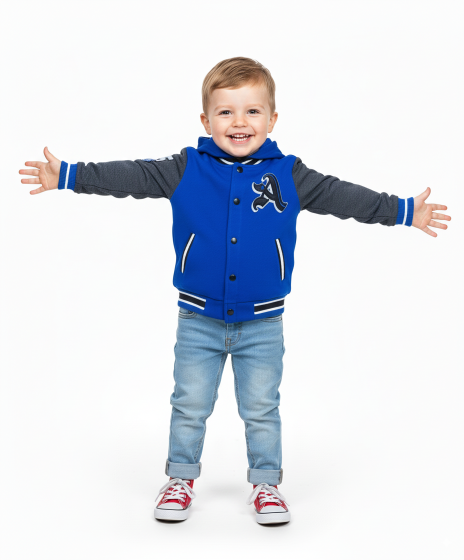 Boys Varsity Jacket with Letter A  Embroidery Royal Blue BJ1988