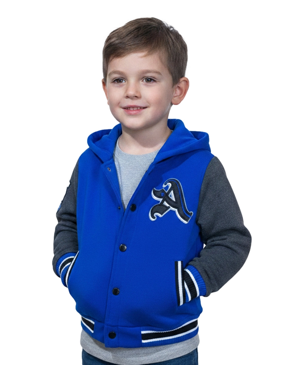 Boys Varsity Jacket with Letter A  Embroidery Royal Blue BJ1988