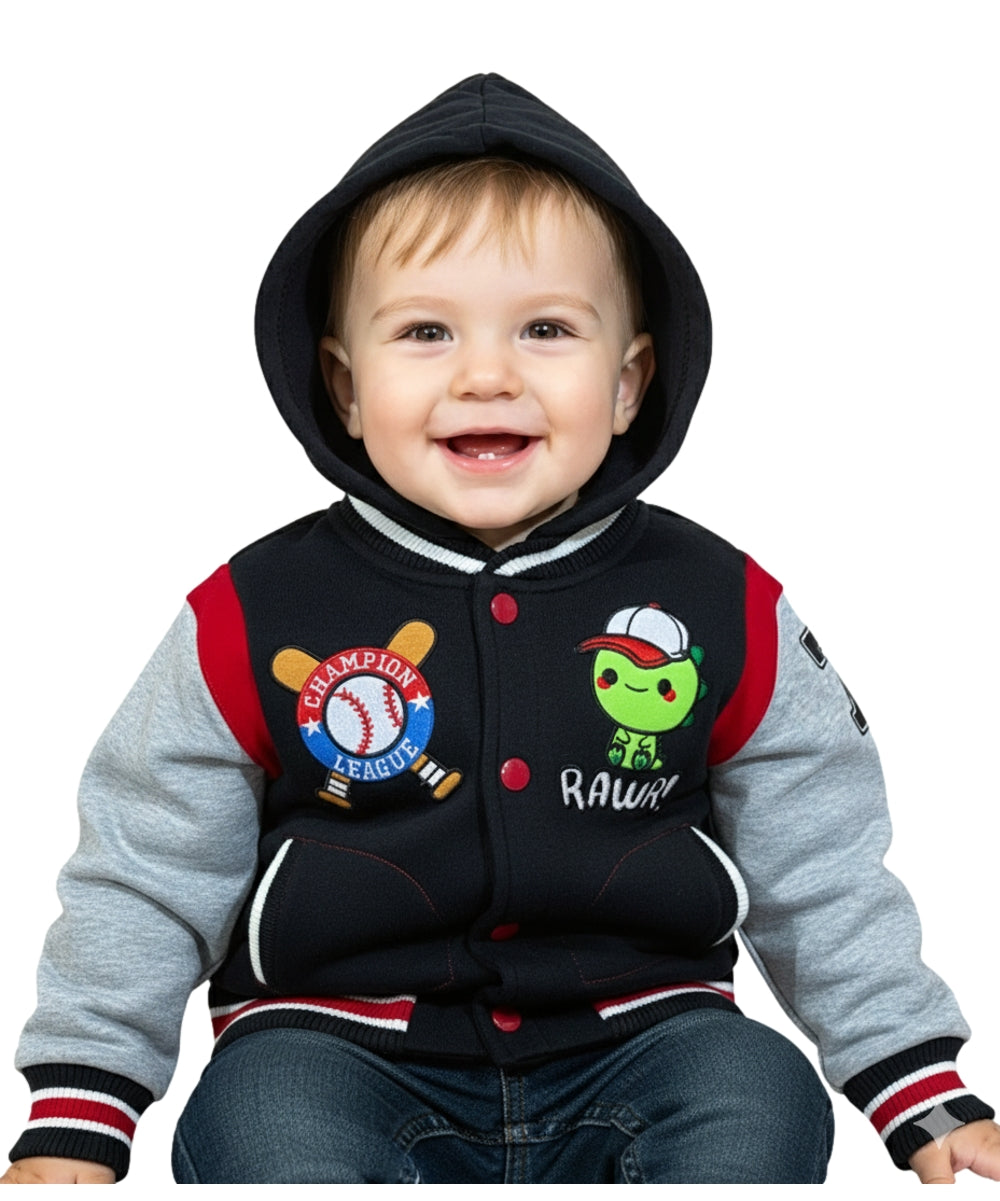Adorable Baby Boys' Hooded Varsity Letterman Jacket with Hood BJ1996