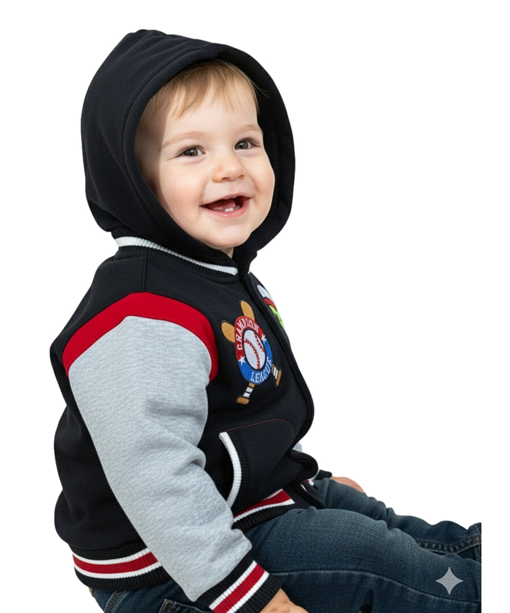 Adorable Baby Boys' Hooded Varsity Letterman Jacket with Hood BJ1996