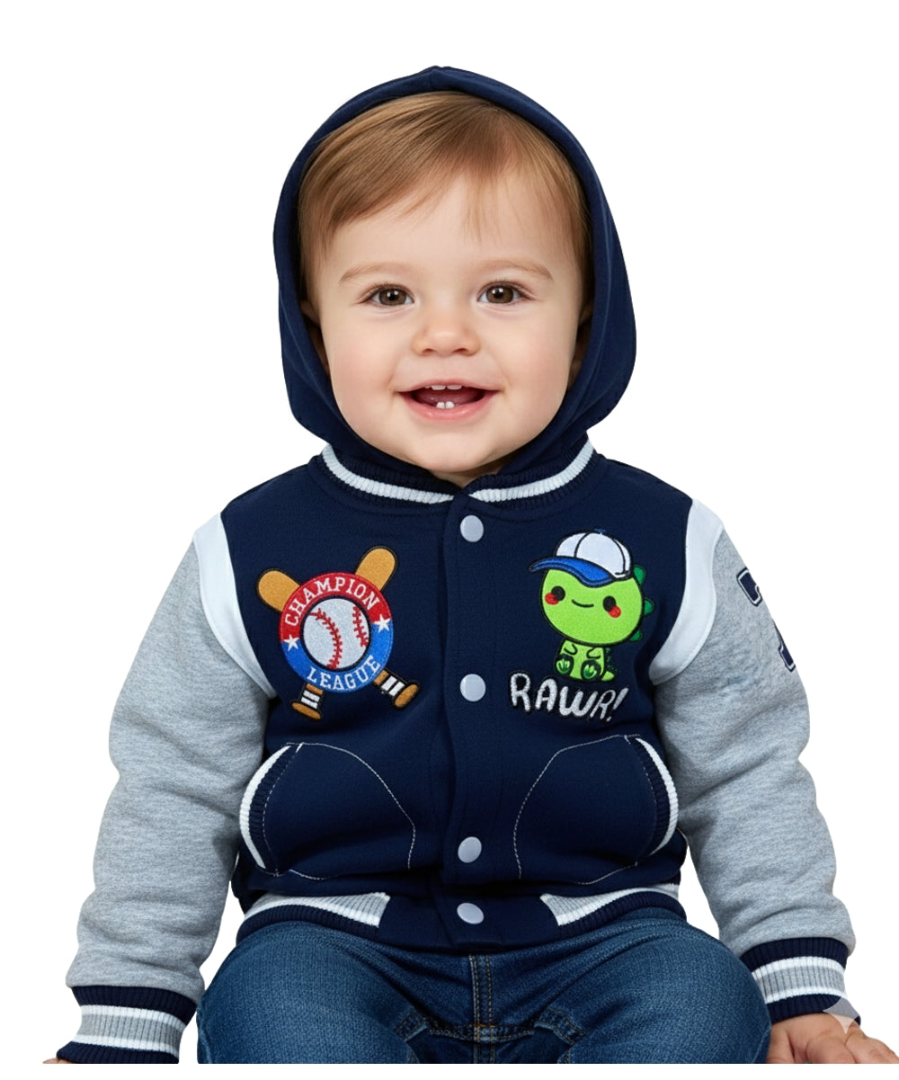 Adorable Baby Boys' Hooded Varsity Letterman Jacket with Hood BJ1996