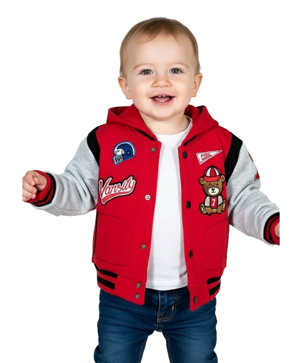 Adorable Baby Boys' Hooded Varsity Letterman Jacket with Hood BJ1996
