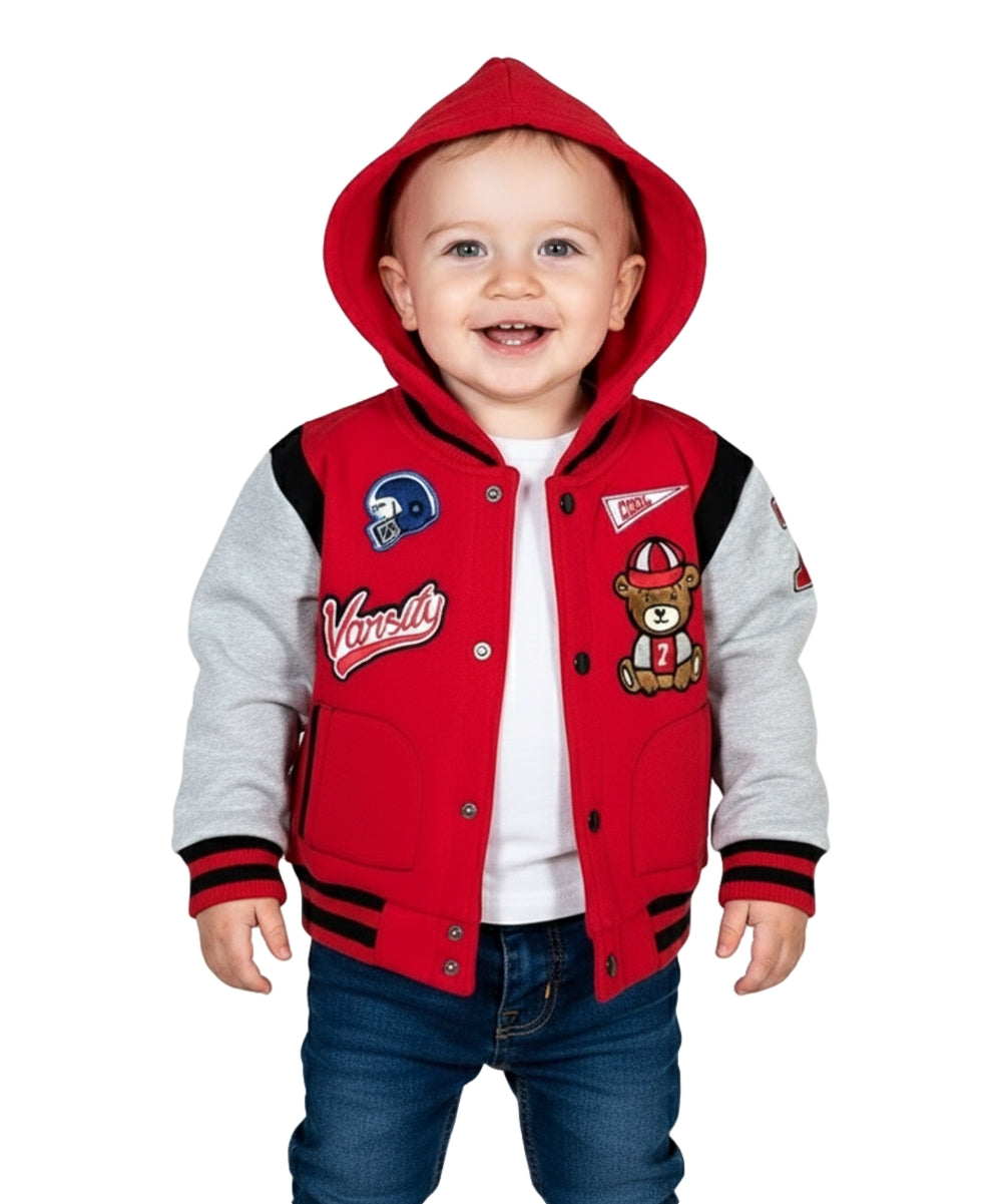 Adorable Baby Boys' Hooded Varsity Letterman Jacket with Hood BJ1996