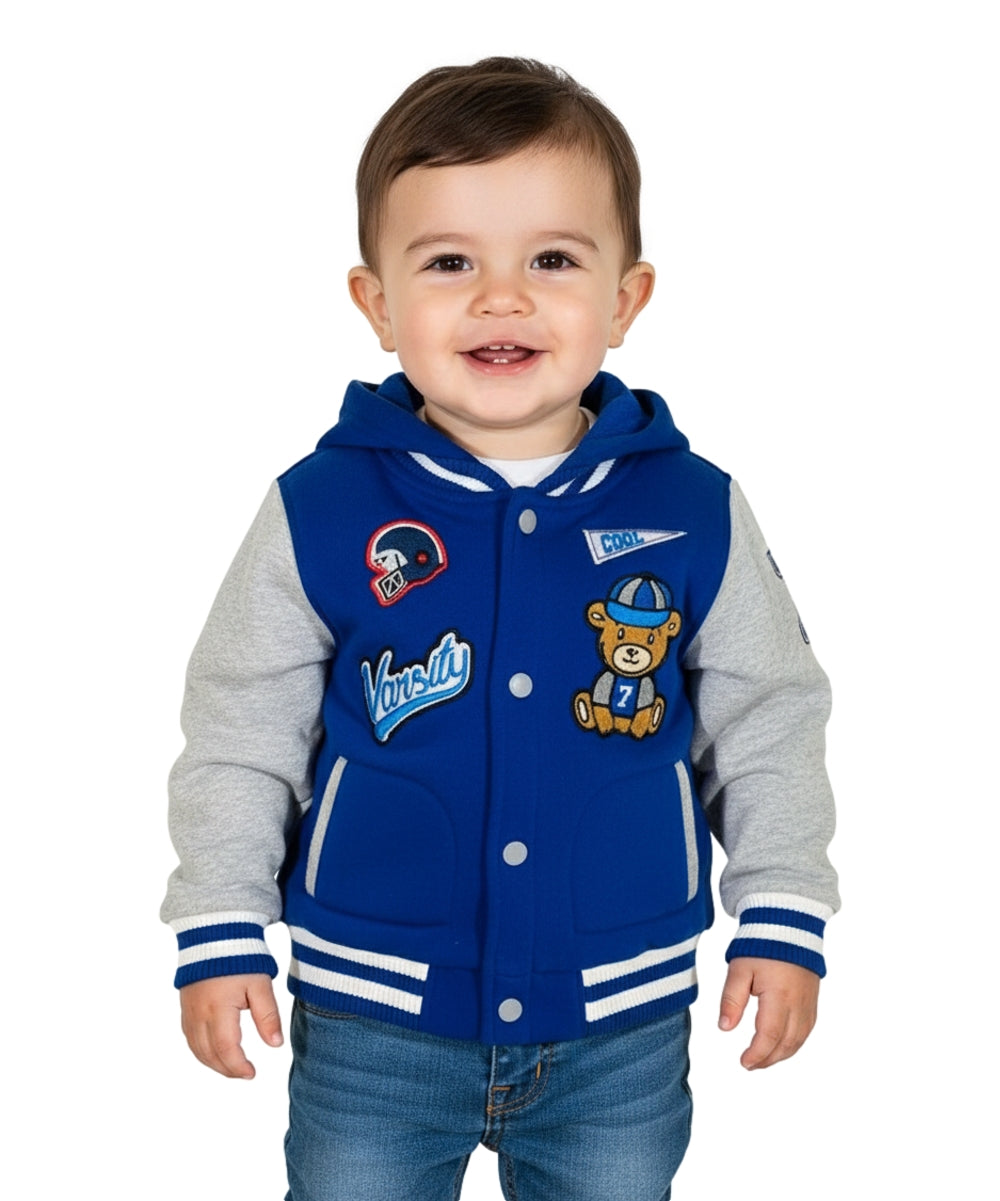 Adorable Baby Boys' Hooded Varsity Letterman Jacket with Hood BJ1996