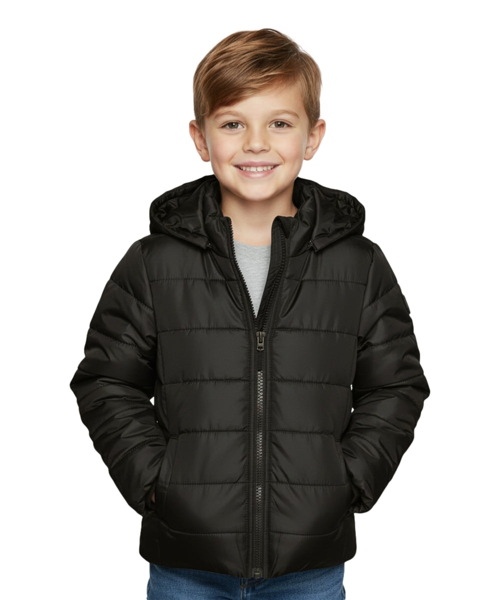 Boy's Zipper Hooded r Fleece Lined Puffer Jacket Black  BJ2077