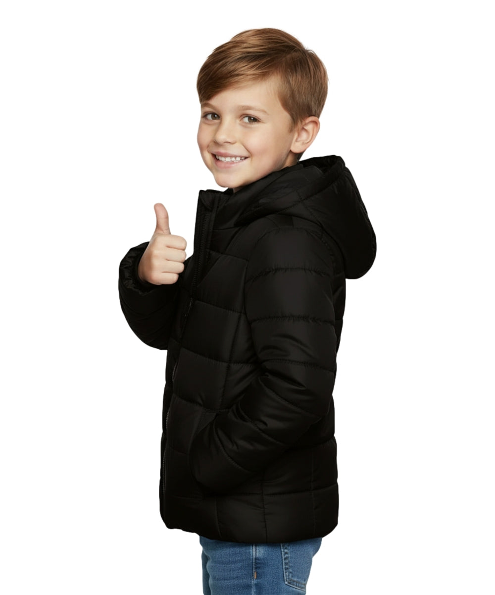 Boy's Zipper Hooded r Fleece Lined Puffer Jacket Black  BJ2077