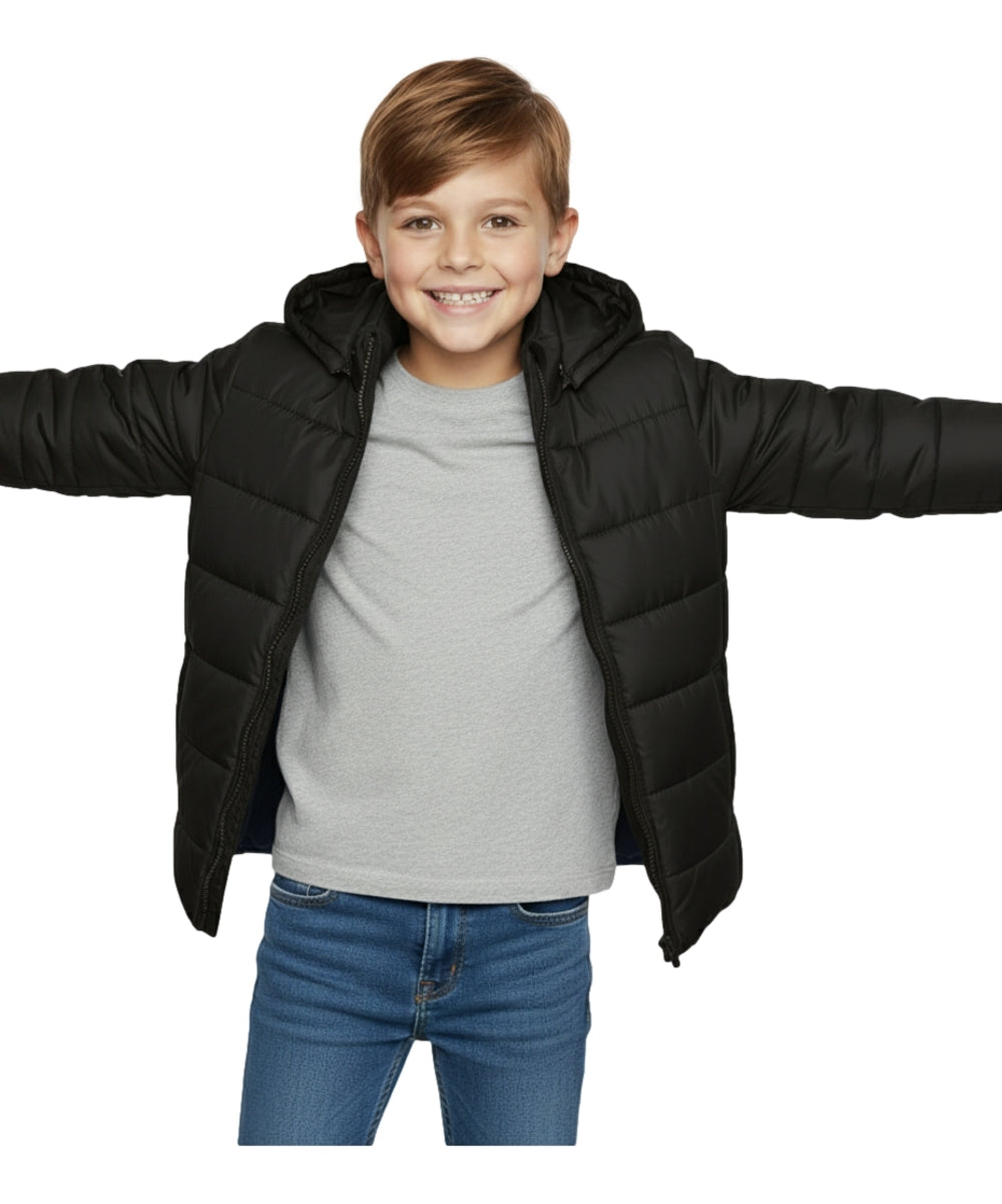 Boy's Zipper Hooded r Fleece Lined Puffer Jacket Black  BJ2077