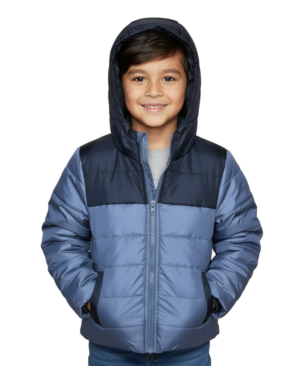 Boy's Zipper Hooded r Fleece Lined Puffer Jacket Dgrey BJ2077