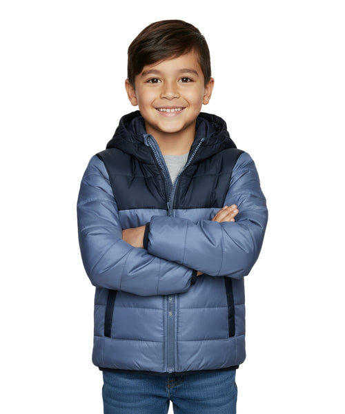 Boy's Zipper Hooded r Fleece Lined Puffer Jacket Dgrey BJ2077