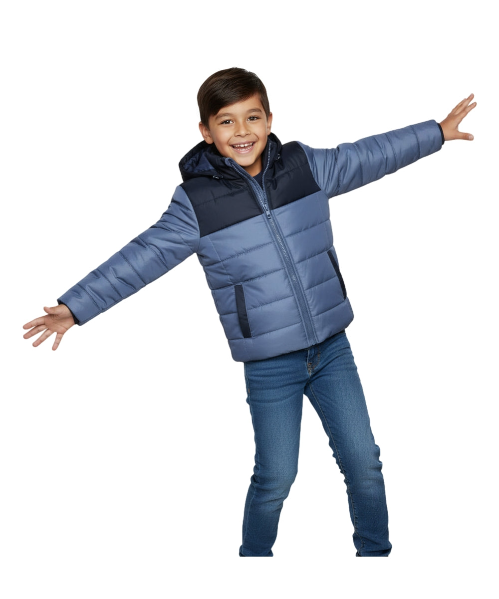 Boy's Zipper Hooded r Fleece Lined Puffer Jacket Dgrey BJ2077