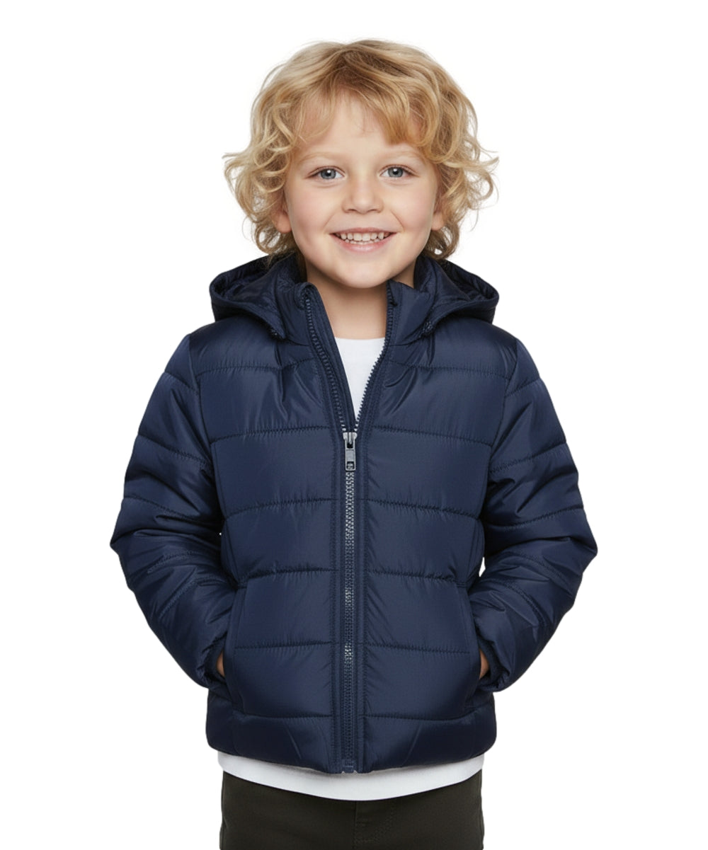 Boy's Zipper Hooded r Fleece Lined Puffer Jacket Navy  BJ2077