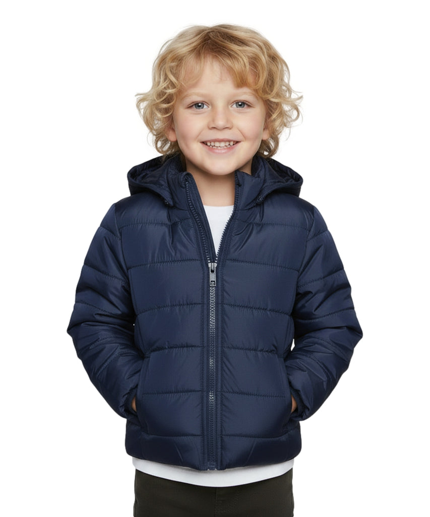 Boy's Zipper Hooded r Fleece Lined Puffer Jacket Navy  BJ2077