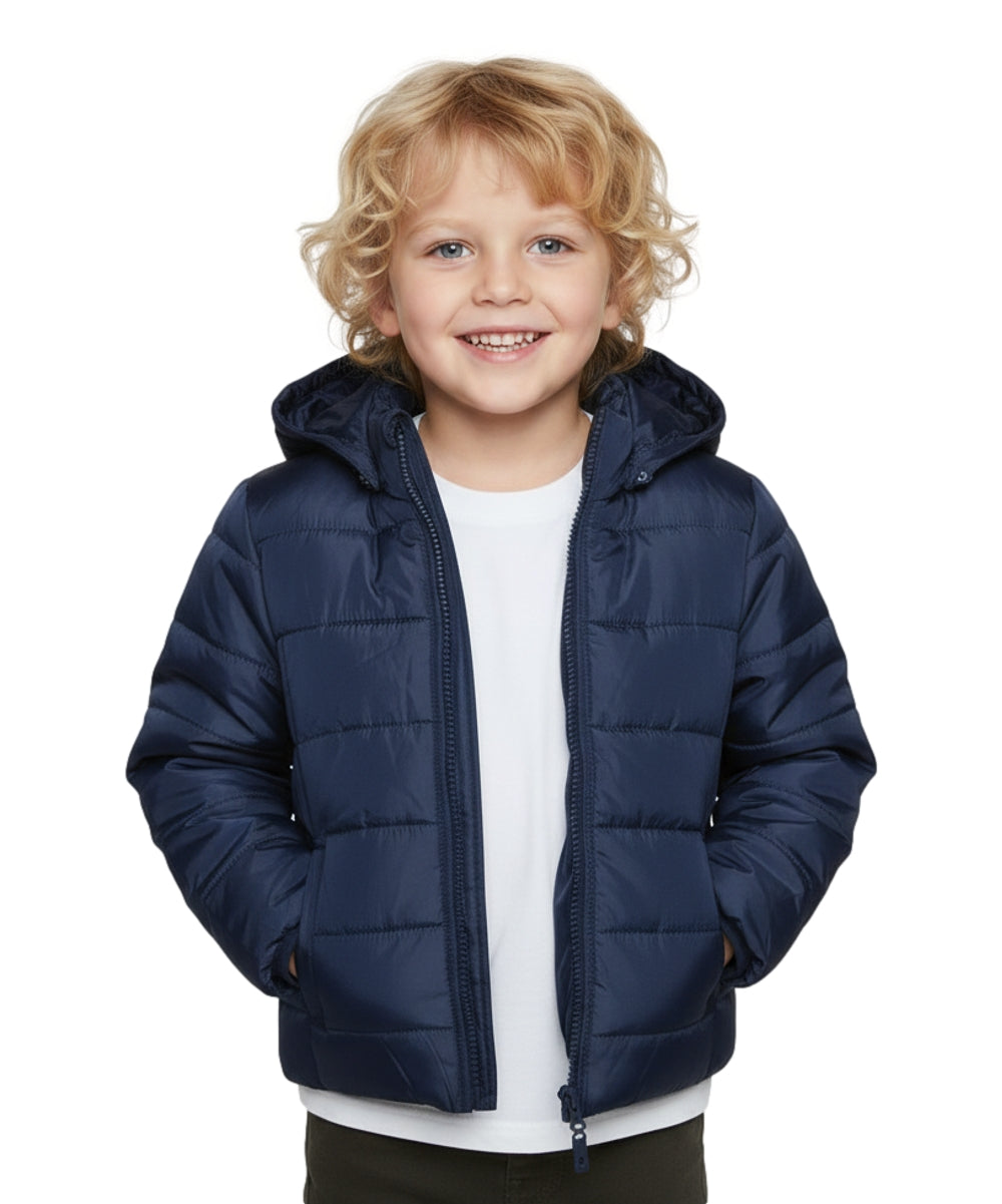 Boy's Zipper Hooded r Fleece Lined Puffer Jacket Navy  BJ2077