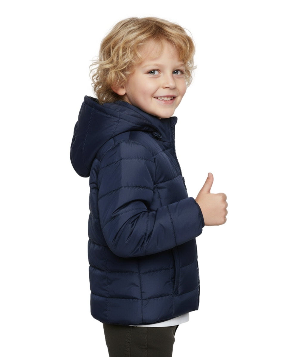 Boy's Zipper Hooded r Fleece Lined Puffer Jacket Navy  BJ2077