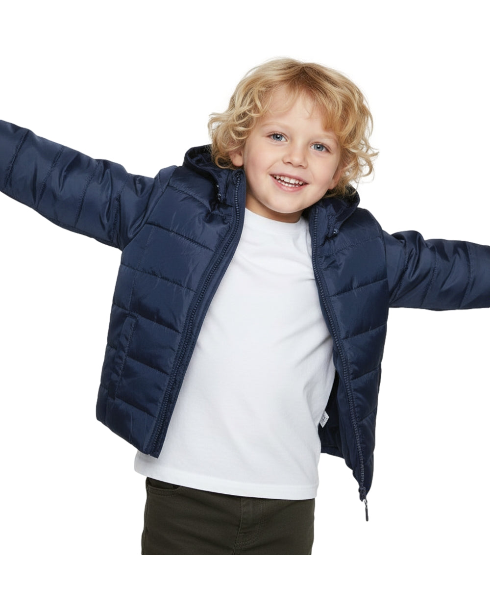 Boy's Zipper Hooded r Fleece Lined Puffer Jacket Navy  BJ2077