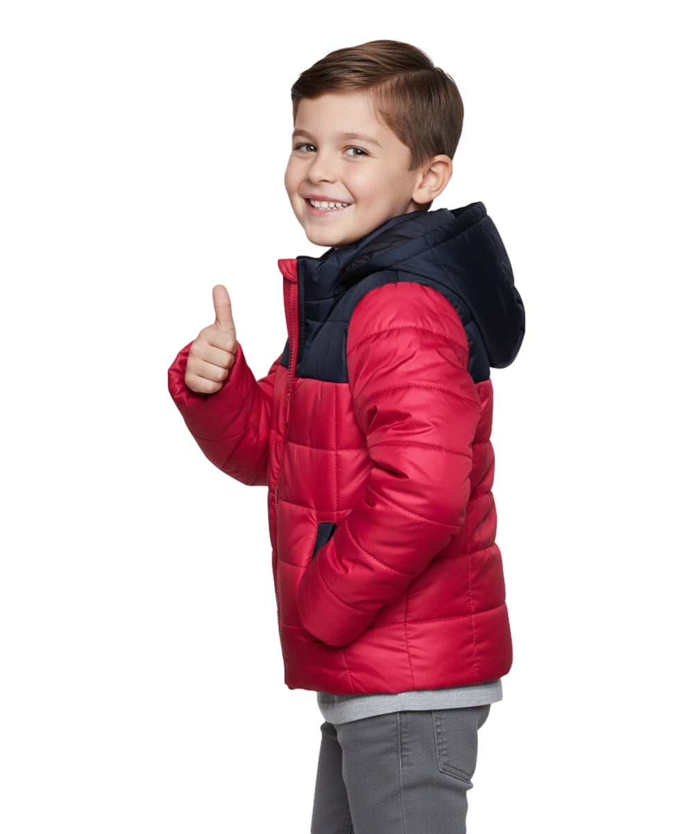 Boy's Zipper Hooded r Fleece Lined Puffer Jacket Red  BJ2077