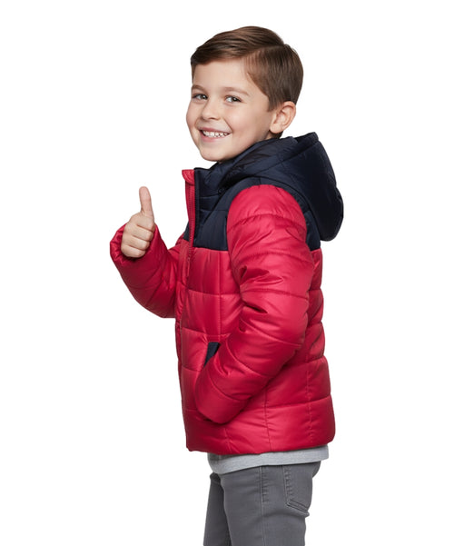 Boy's Zipper Hooded r Fleece Lined Puffer Jacket Red  BJ2077