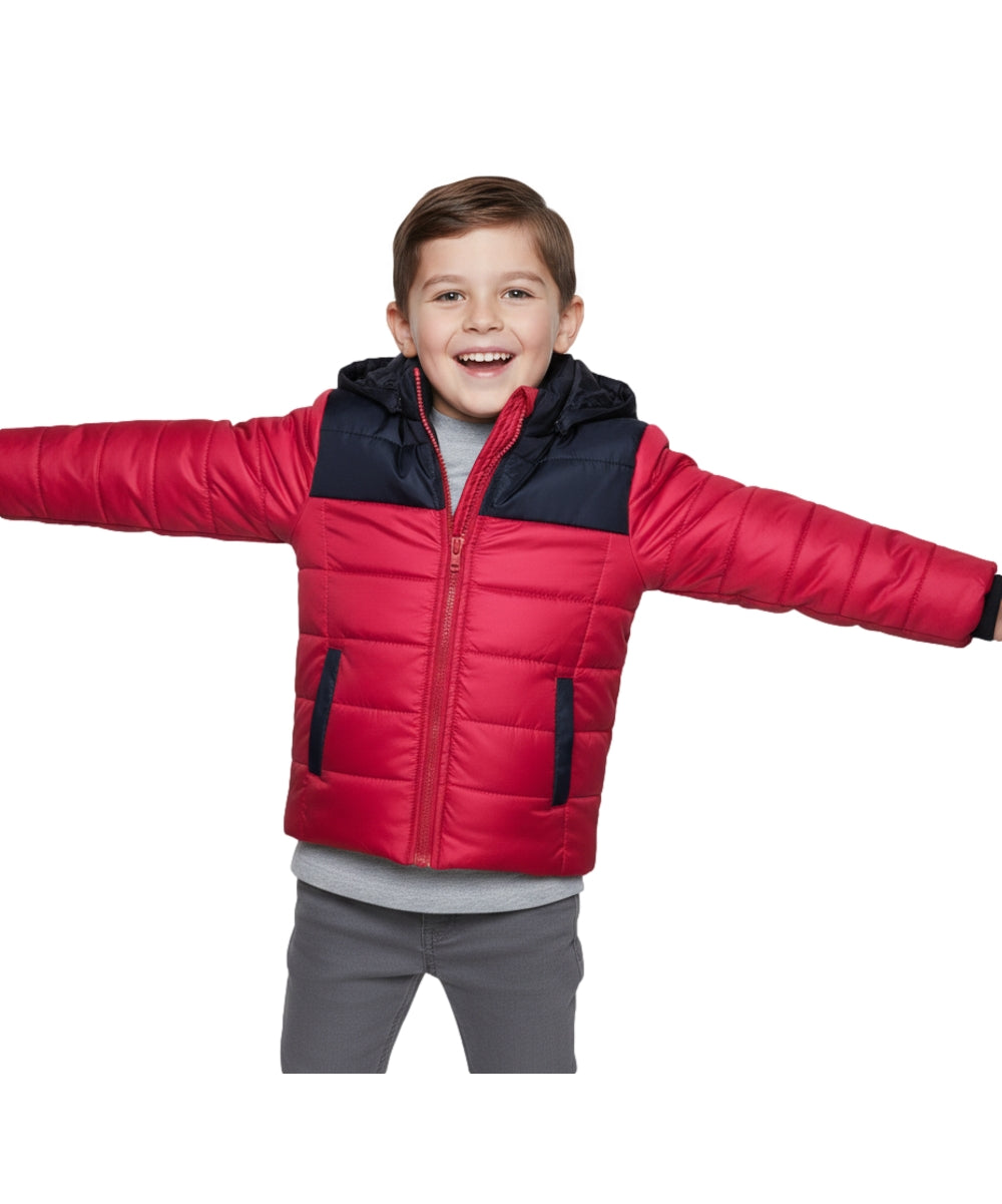 Boy's Zipper Hooded r Fleece Lined Puffer Jacket Red  BJ2077