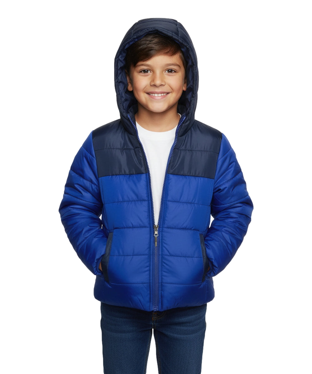 Boy's Zipper Hooded r Fleece Lined Puffer Jacket Royal Blue BJ2077