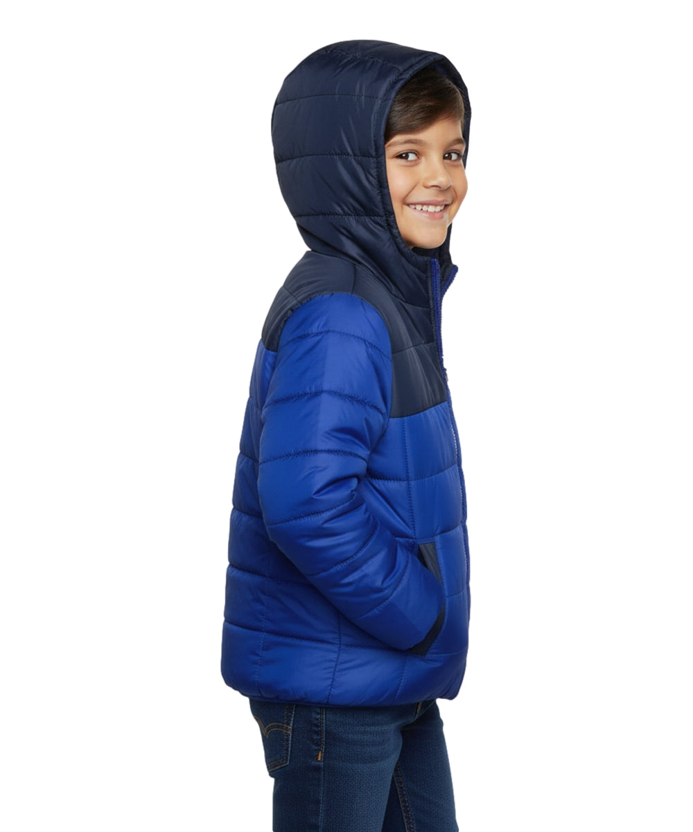 Boy's Zipper Hooded r Fleece Lined Puffer Jacket Royal Blue BJ2077