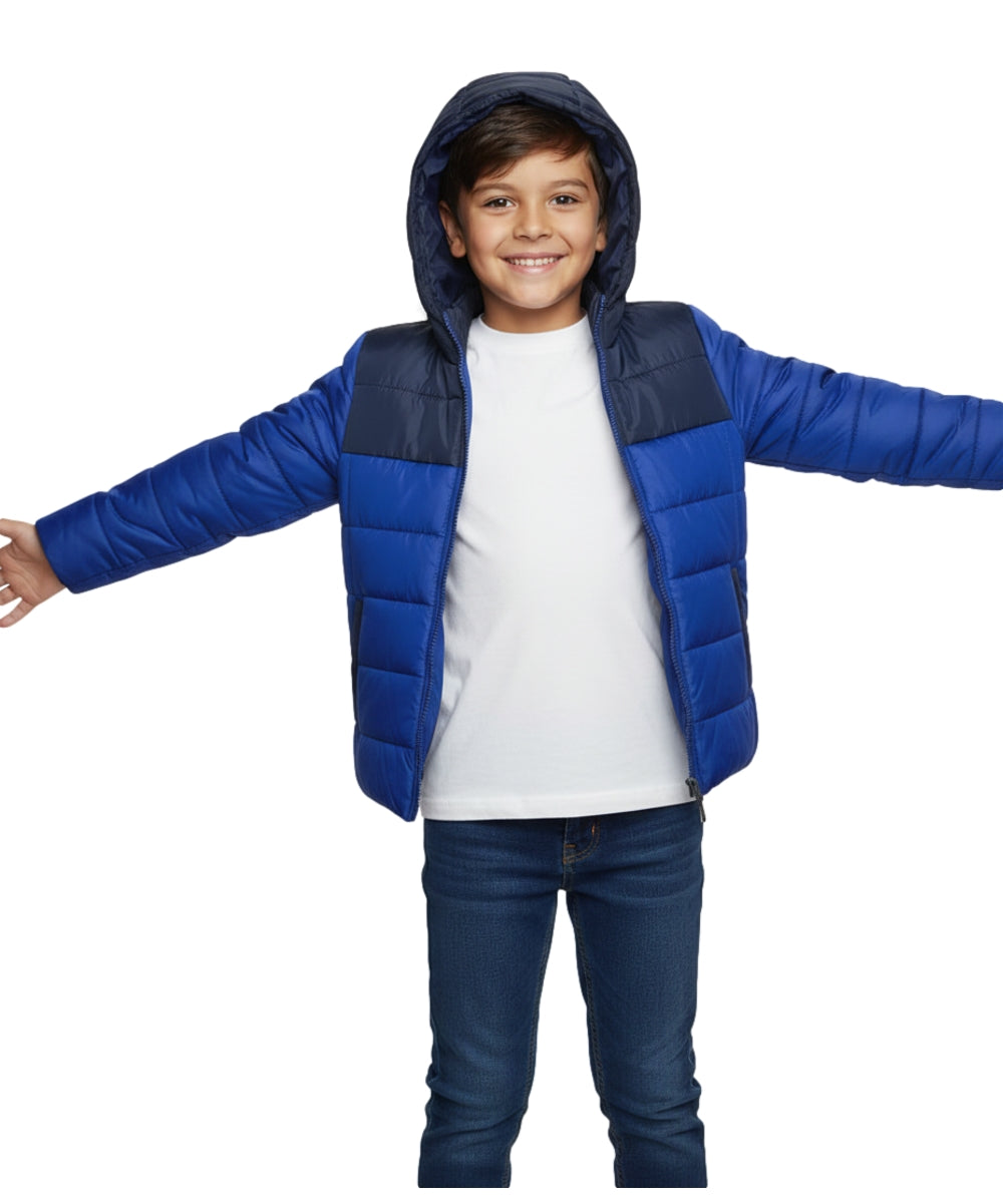 Boy's Zipper Hooded r Fleece Lined Puffer Jacket Royal Blue BJ2077