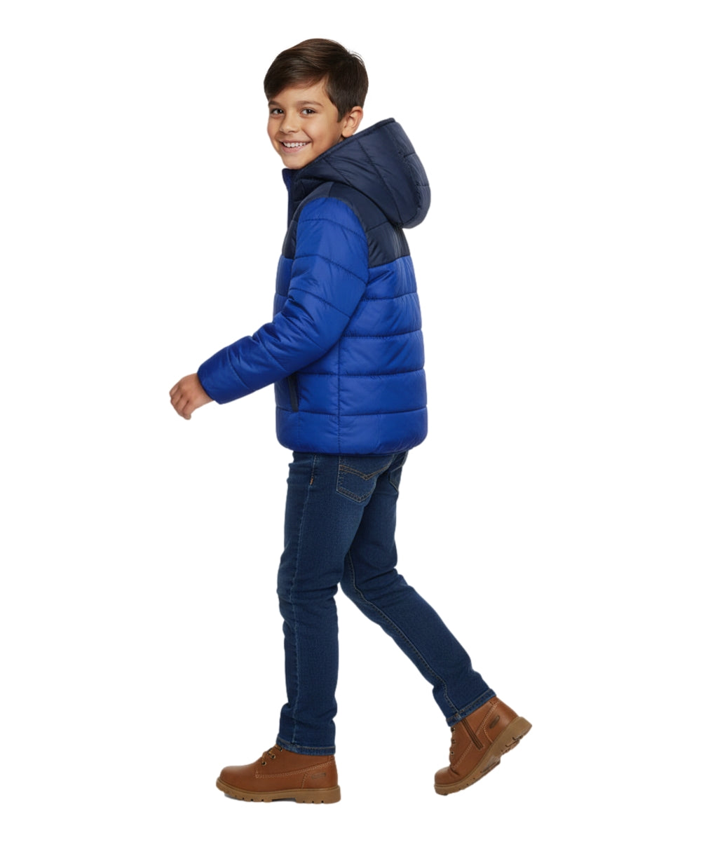 Boy's Zipper Hooded r Fleece Lined Puffer Jacket Royal Blue BJ2077