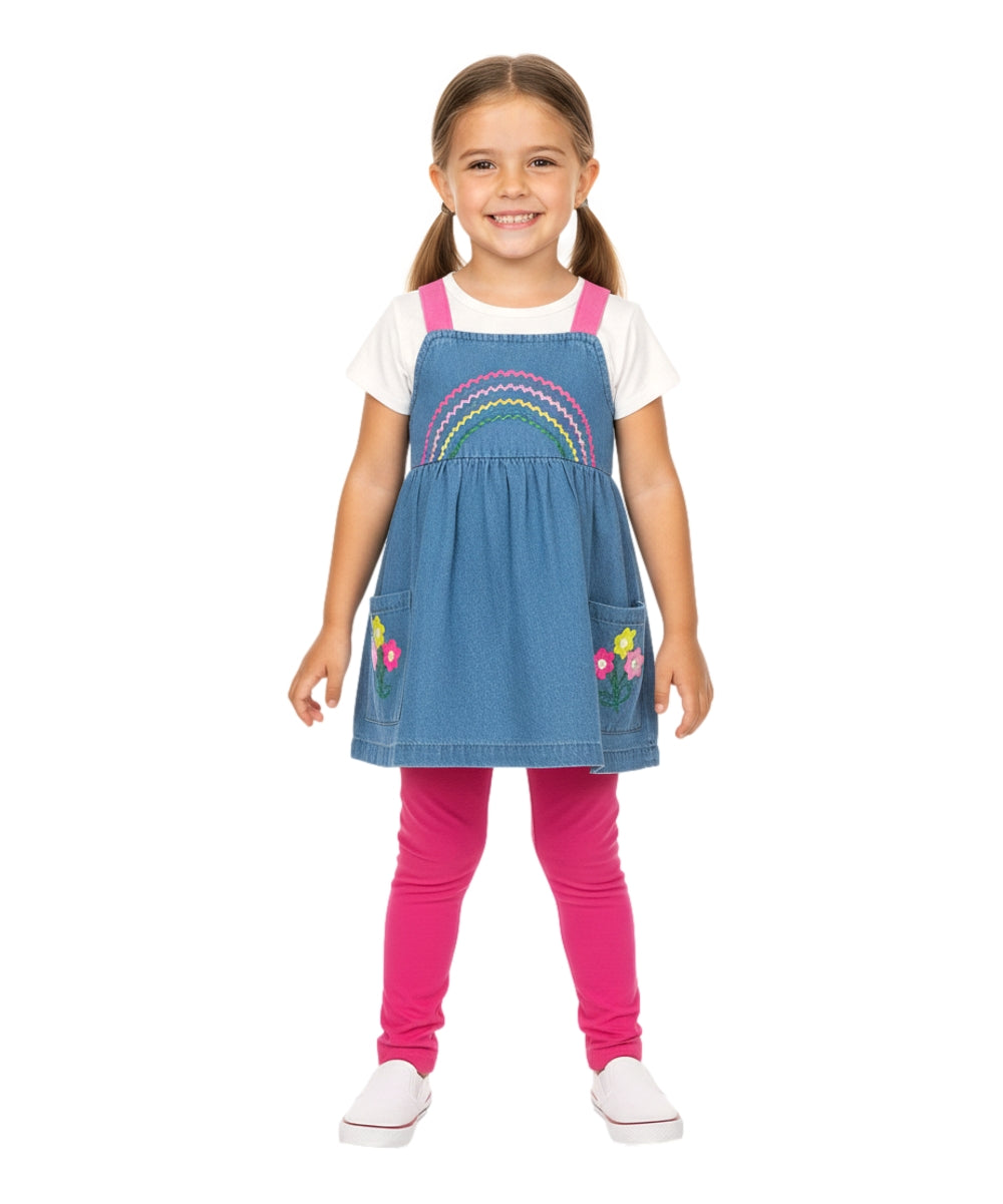 Embroidered Chambray Dress With Leggings Pink BL2210