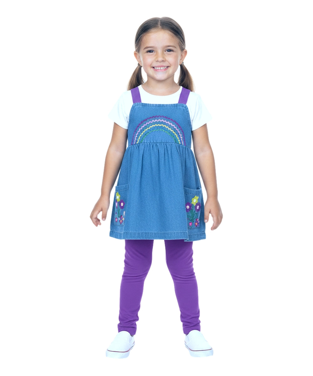 Embroidered Chambray Dress With Leggings Purple BL2210
