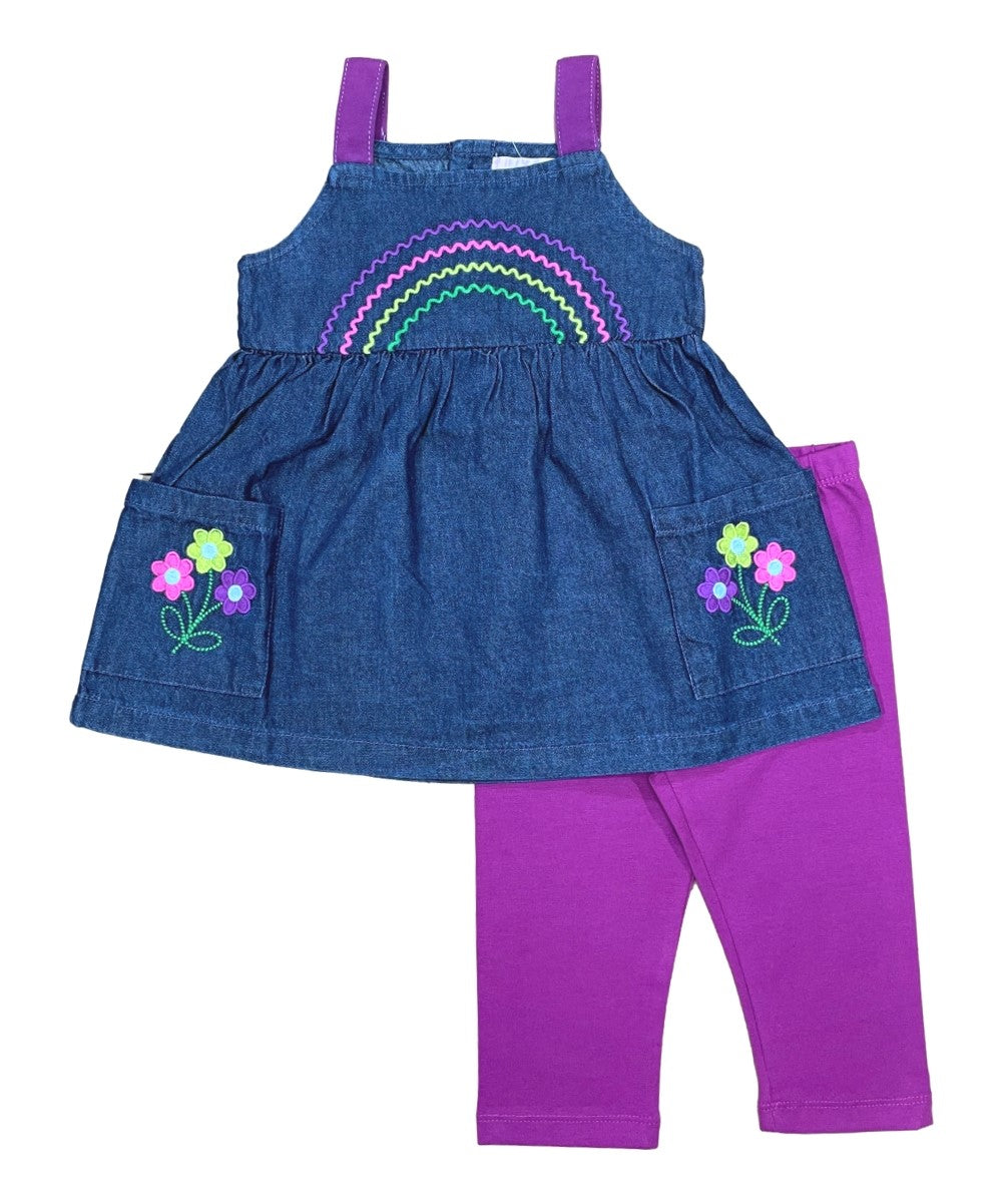 Embroidered Chambray Dress With Leggings Pink BL2210
