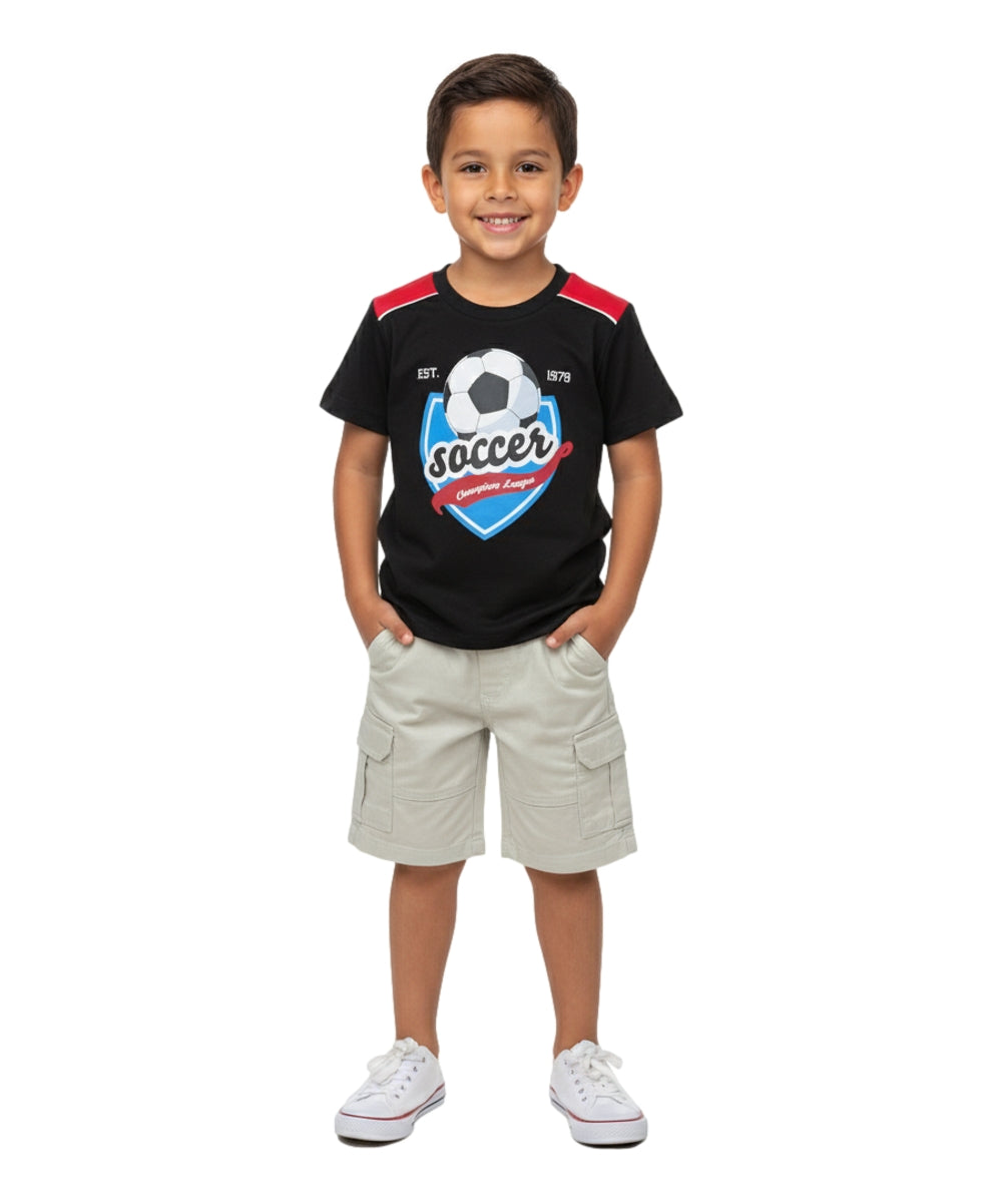 Boy Soccer cargo short set Black BS22603