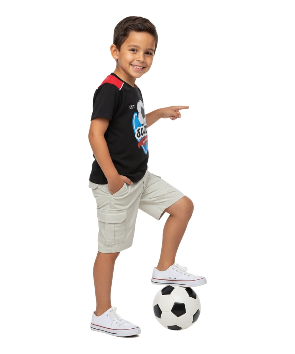 Boy Soccer cargo short set Black BS22603