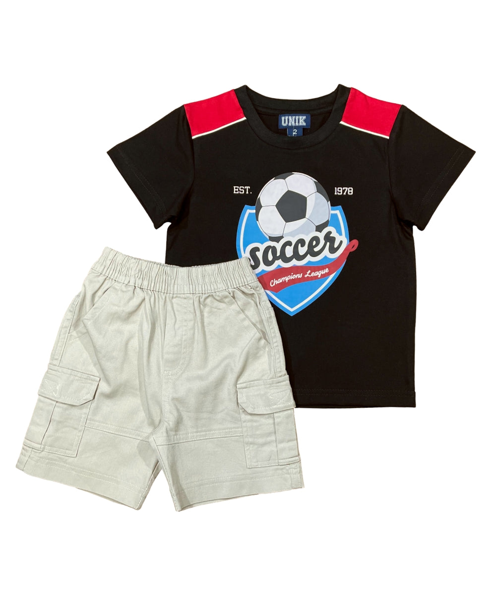 Boy Soccer cargo short set Black BS22603