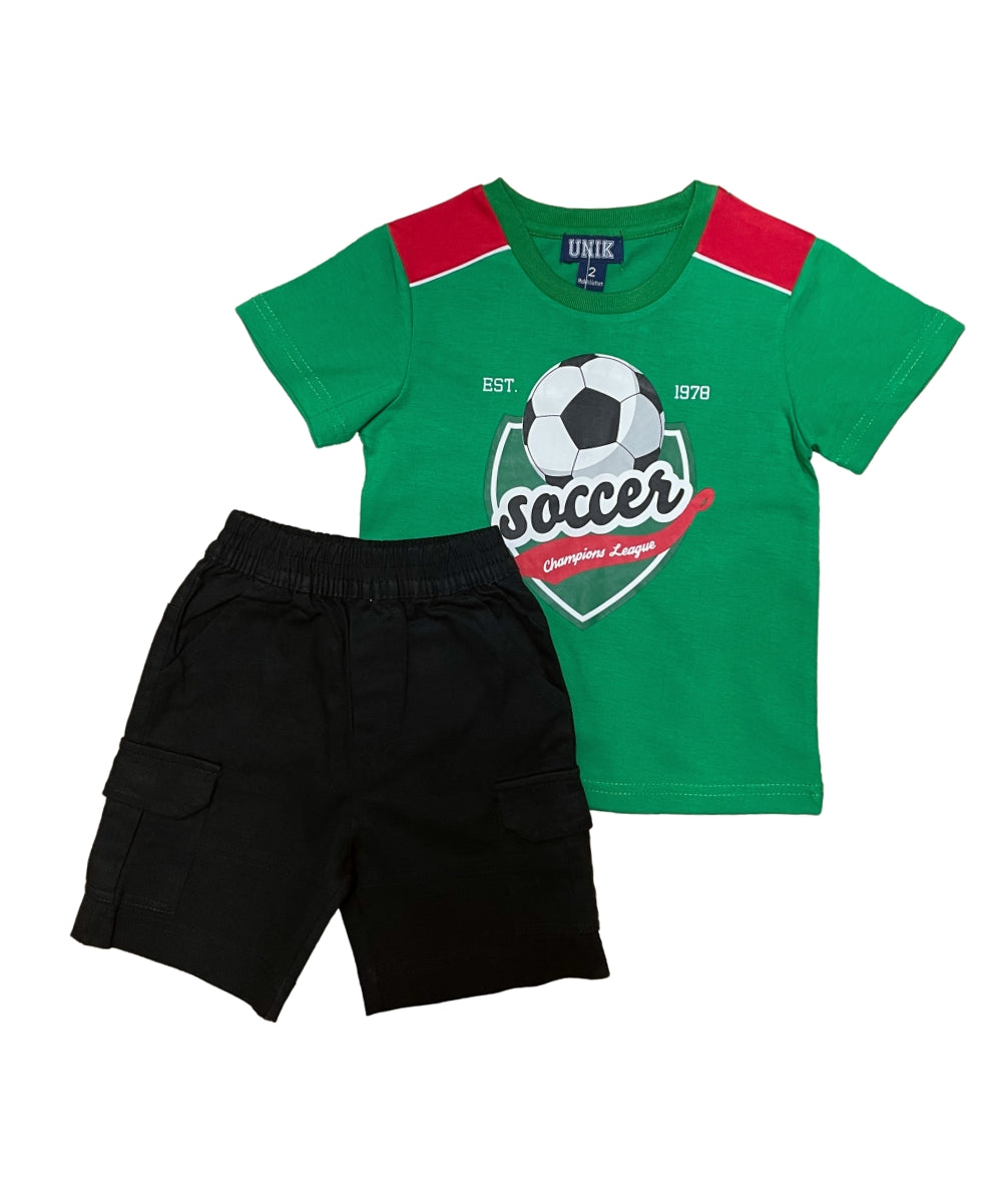 Boy Soccer cargo short set Black BS22603