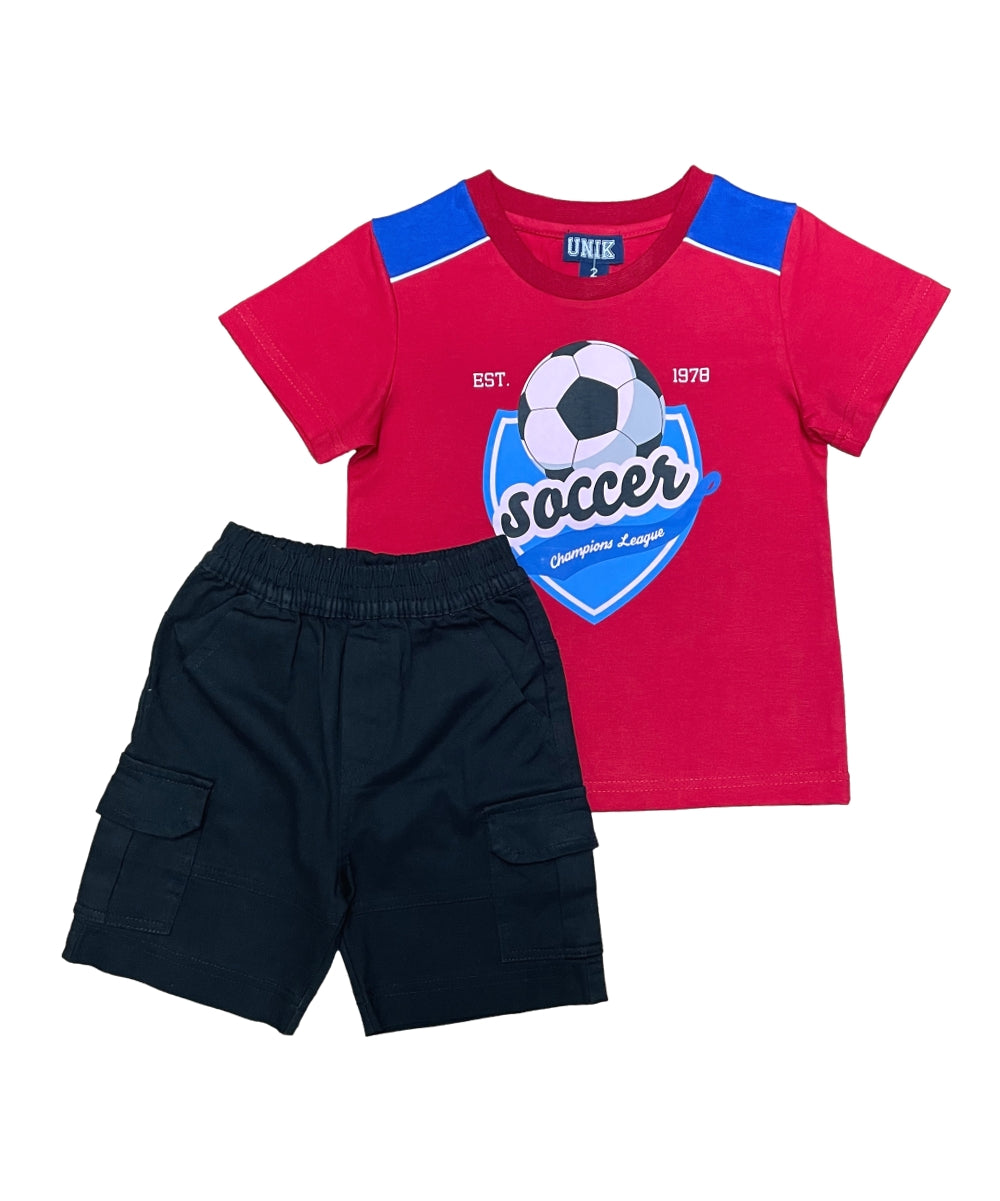 Boy Soccer cargo short set Black BS22603