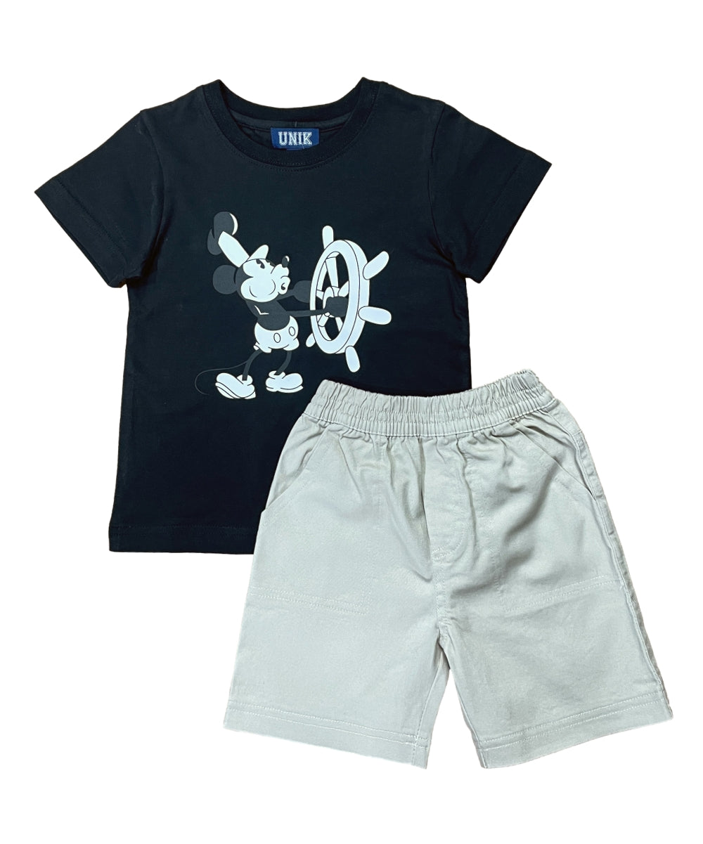 Boys Steamboat Willie Short Set Grey BS2480