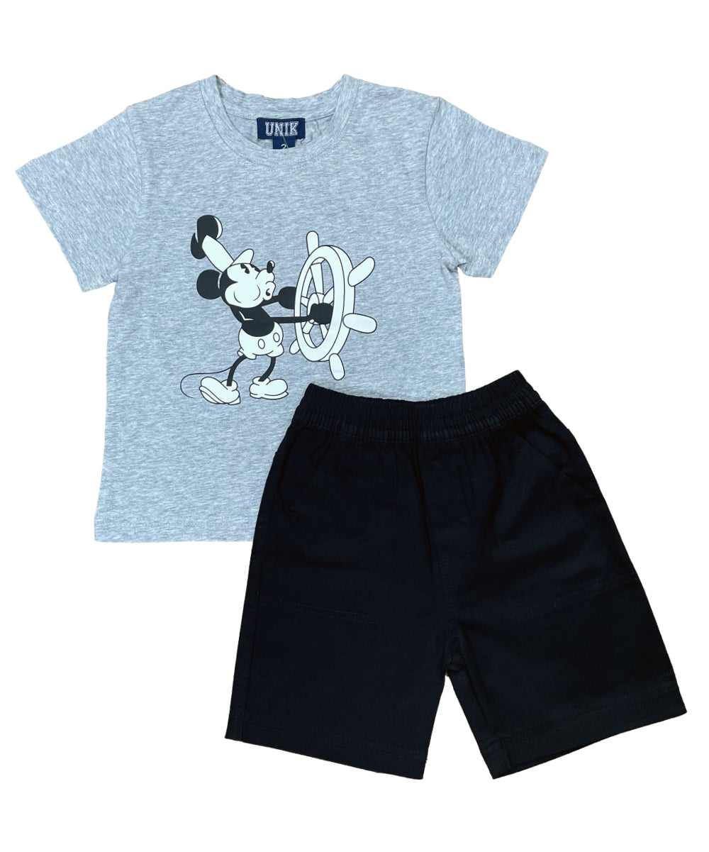 Boys Steamboat Willie Short Set Grey BS2480