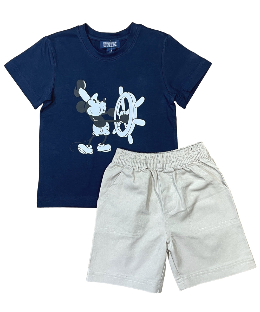 Boys Steamboat Willie Short Set Grey BS2480