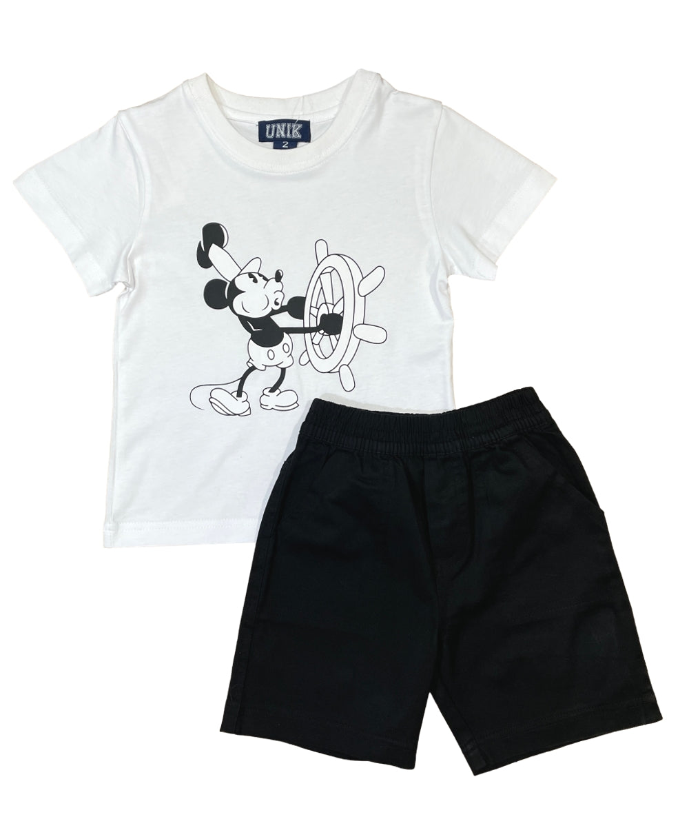Boys Steamboat Willie Short Set Grey BS2480